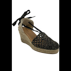 Pinaz Knit Ankle Wrap Espadrille Sandals Black - Medium